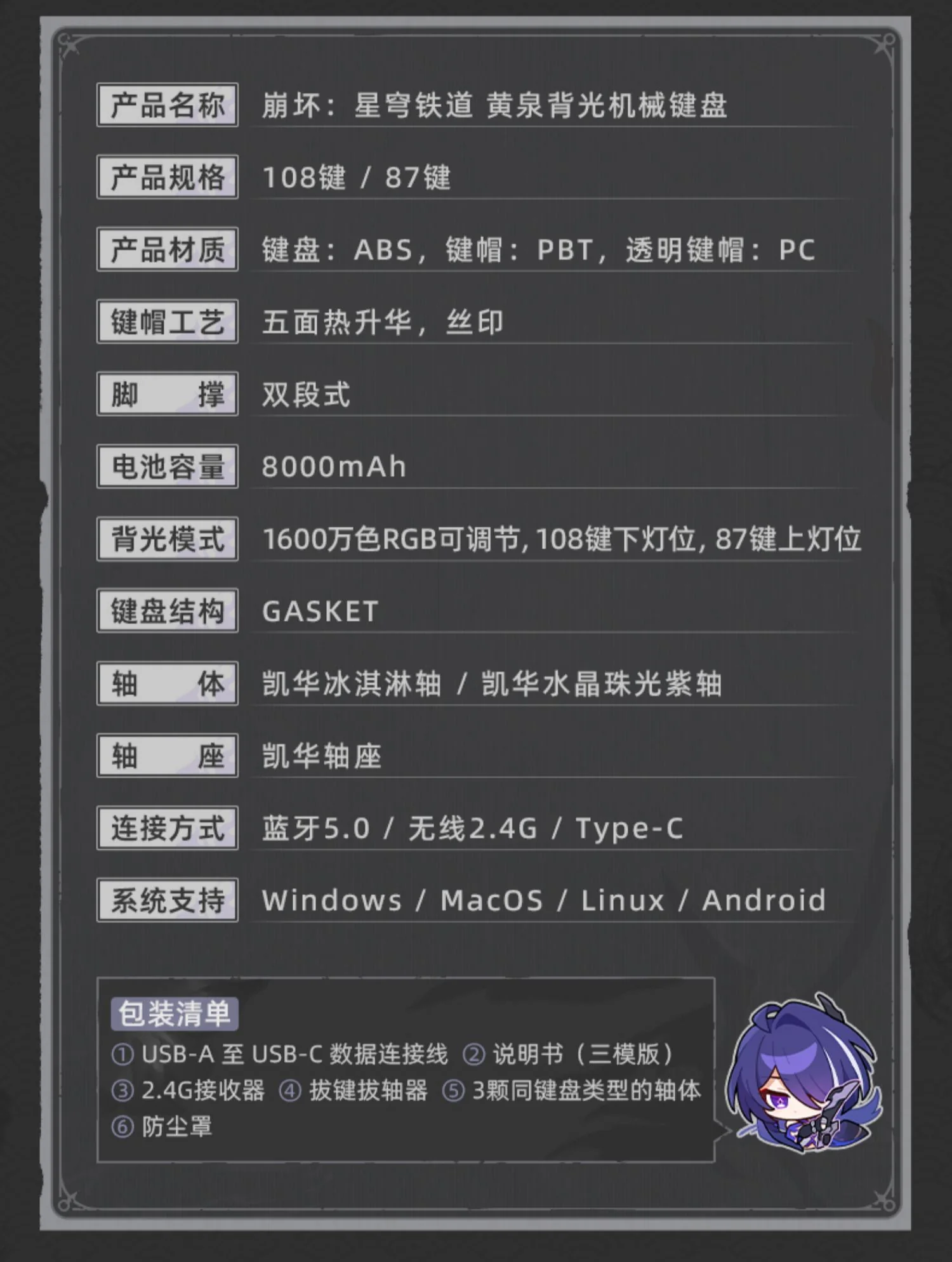 (Pre-Order) Honkai: Star Rail - Acheron RGB Mechanical Keyboard - Image 5
